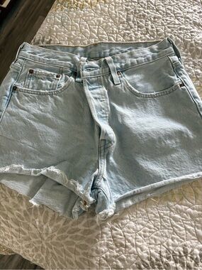Levi's Light Blue High-Rise Cutoff Jean Shorts